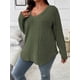 thumbnail image 2 of Camiseta holgada de polar de manga larga con cuello en V y color liso de otoño e invierno para mujer de talla grande, 2 of 6