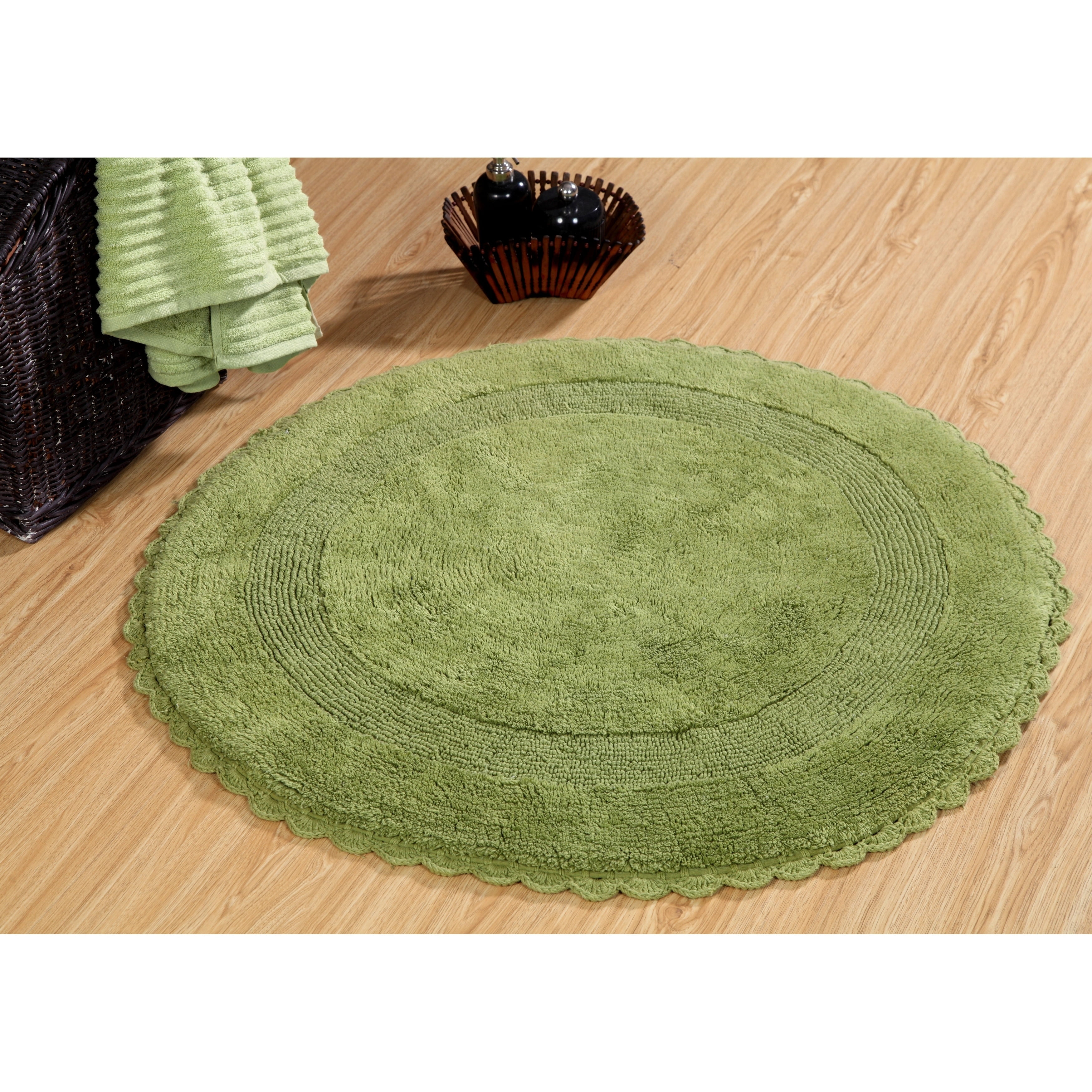 Saffron Fabs 36 Inches Round Cotton Bath Rug Reversible Hand Knitted
