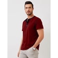 thumbnail image 3 of Demotime Men's Henley Shirts Short Sleeves Round Neck Casual Basic Shirt Summer Solid Color Lightweight Button T Shirts Wine Red XL Tops, 3 of 6