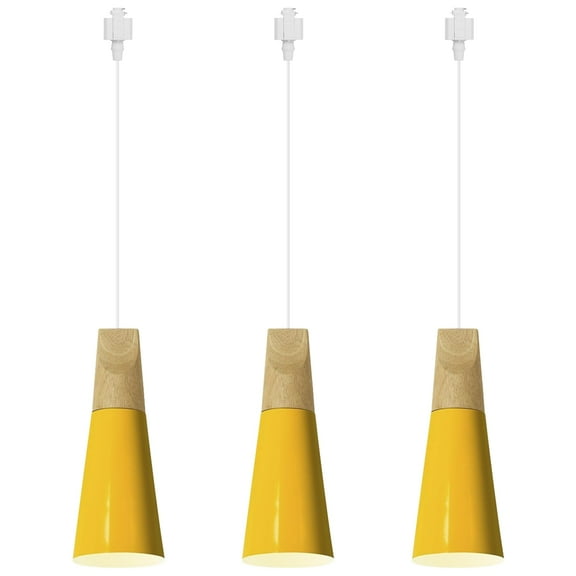 Kiven H-Type Track Lighting Pendants with φ4.3in Iron Lampshade 3-Light h Track Pendant Lights, Modern H Track Light Pedant for Kitchen Restaurant Hallway, Yellow