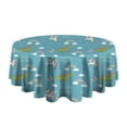 thumbnail image 5 of Blue Cartoon Dinosaur and Unicorn Rainbow Cloud Round Tablecloth 60"x60",Wrinkle Wipeable Table Cloth for Kitchen Dining Room Picnic Patio Party, 5 of 6