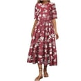 thumbnail image 2 of Summer Dresses for Women 2025 Ndbuld Womens New Fashion Loose Round Neck Short Sleeve Printing Flowy Dresses Summer Savings Evergreen Red L, 2 of 5