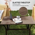 thumbnail image 4 of Outdoor Coffee Table, All-Weather Rectangle Metal Patio Coffee Table with Slatted Tabletop for Outside, Patio, Garden, Balcony, Backyard, Brown, 4 of 9