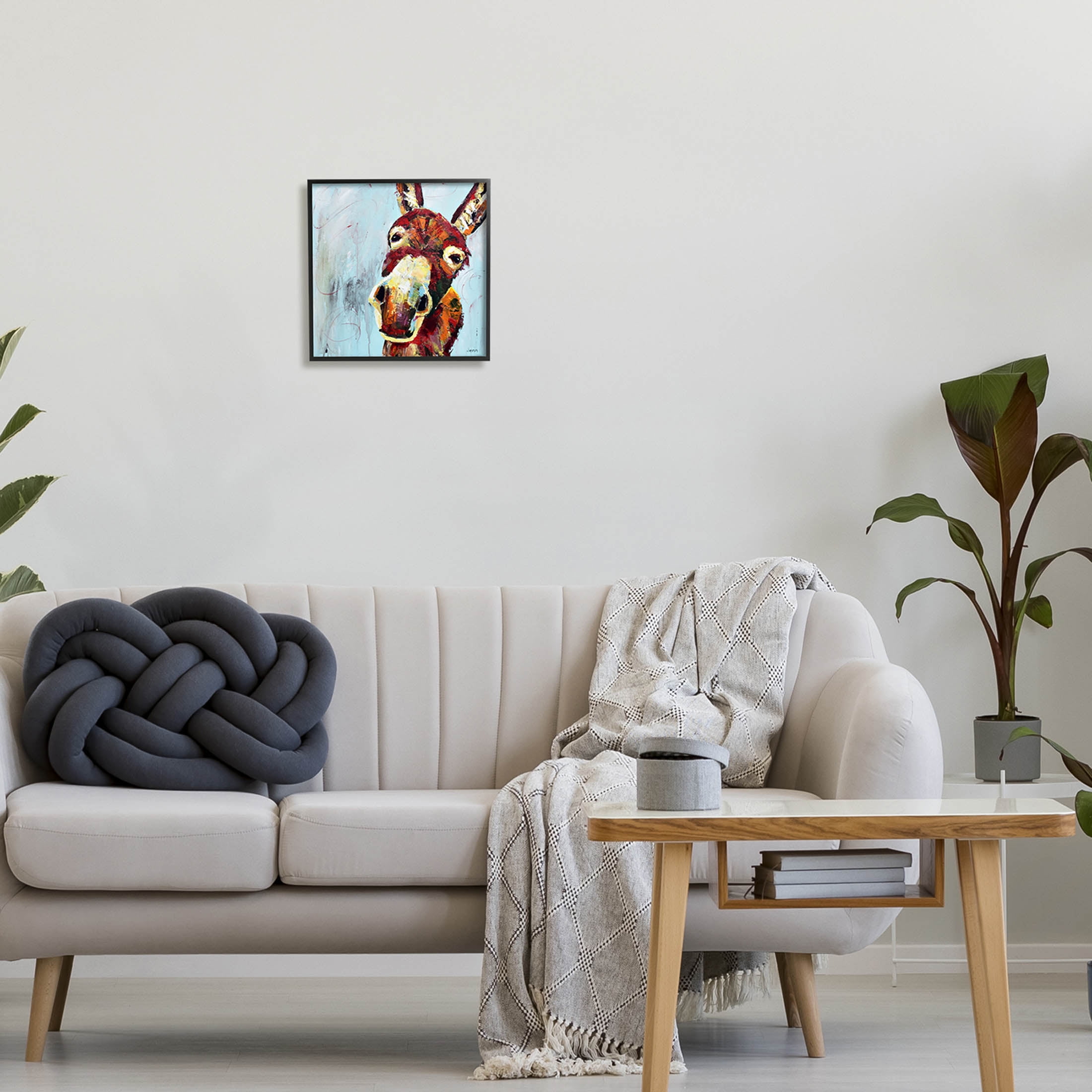 Donkey Face Blue Background Animals & Insects Painting Black Framed Art Print Wall Art