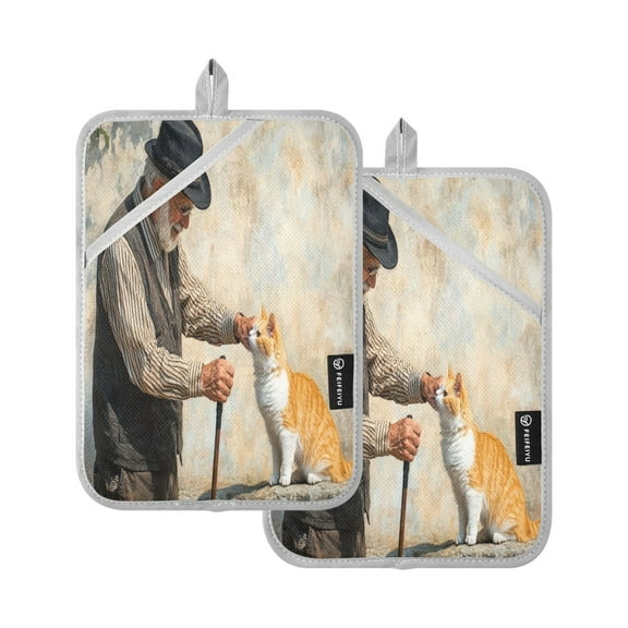 BZSMCE Pot Holder Oven Mitts Cooking baking Old Man Fundle Cat Creative Pattern Size:7x9.8in