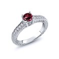 thumbnail image 2 of Gem Stone King 925 Sterling Silver Red Rhodolite Garnet and White Created Sapphire Women's Solitaire Ring with Accent Stones (0.75 Cttw, Round Shape 5MM, Size 6), 2 of 4