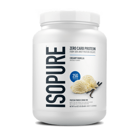 Isopure Zero Carb 100% Whey Protein Isolate Powder, Creamy Vanilla, 25g Protein, 15 Servings Tub