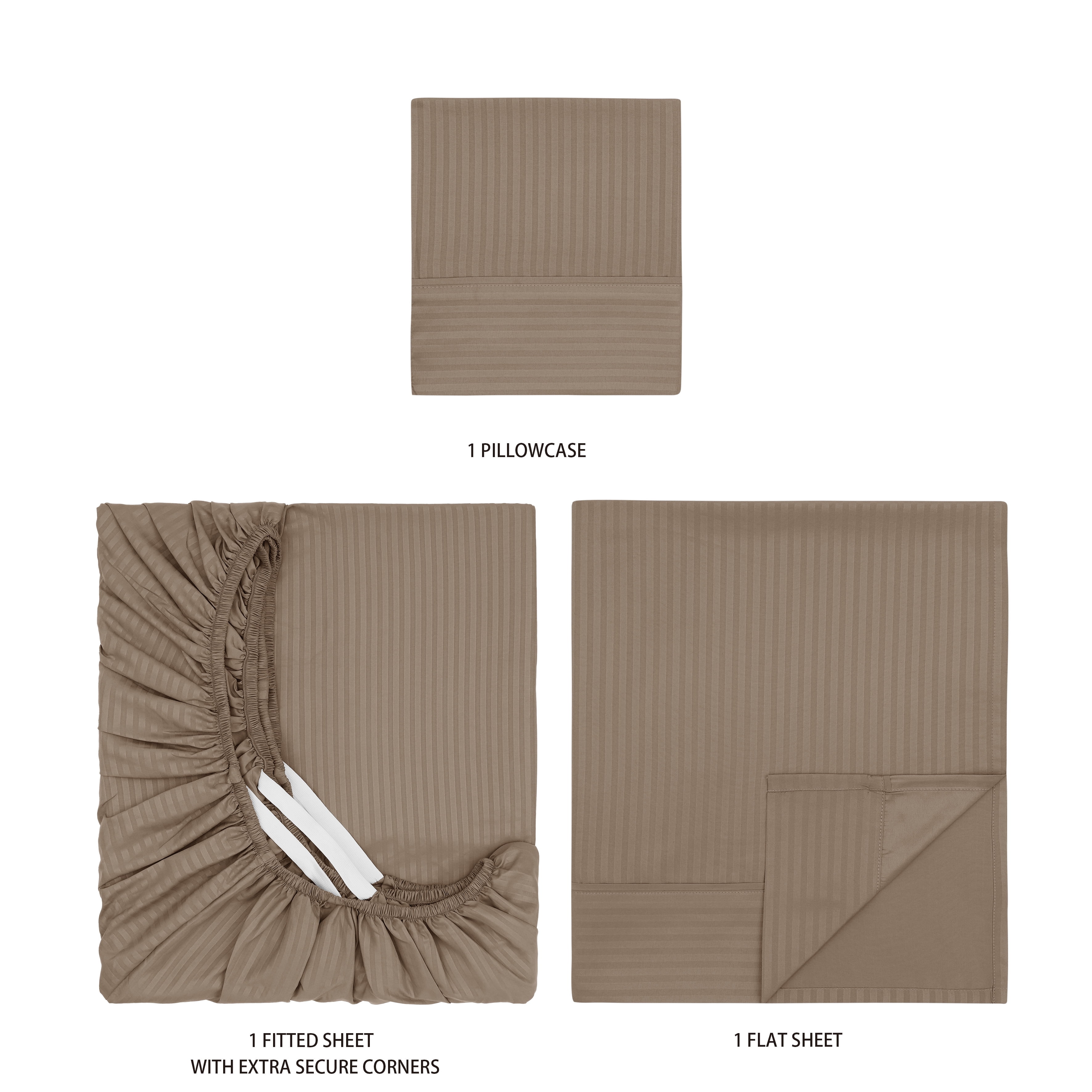 Mainstays Super Soft Brushed Microfiber Bed Sheet Set, Brown Bag Embossed Stripe, Twin-XL, 3 Piece