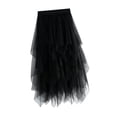 thumbnail image 1 of Falda de tul para mujer, falda tutú de malla asimétrica, cintura alta elástica escalonada para Negro, 1 of 9