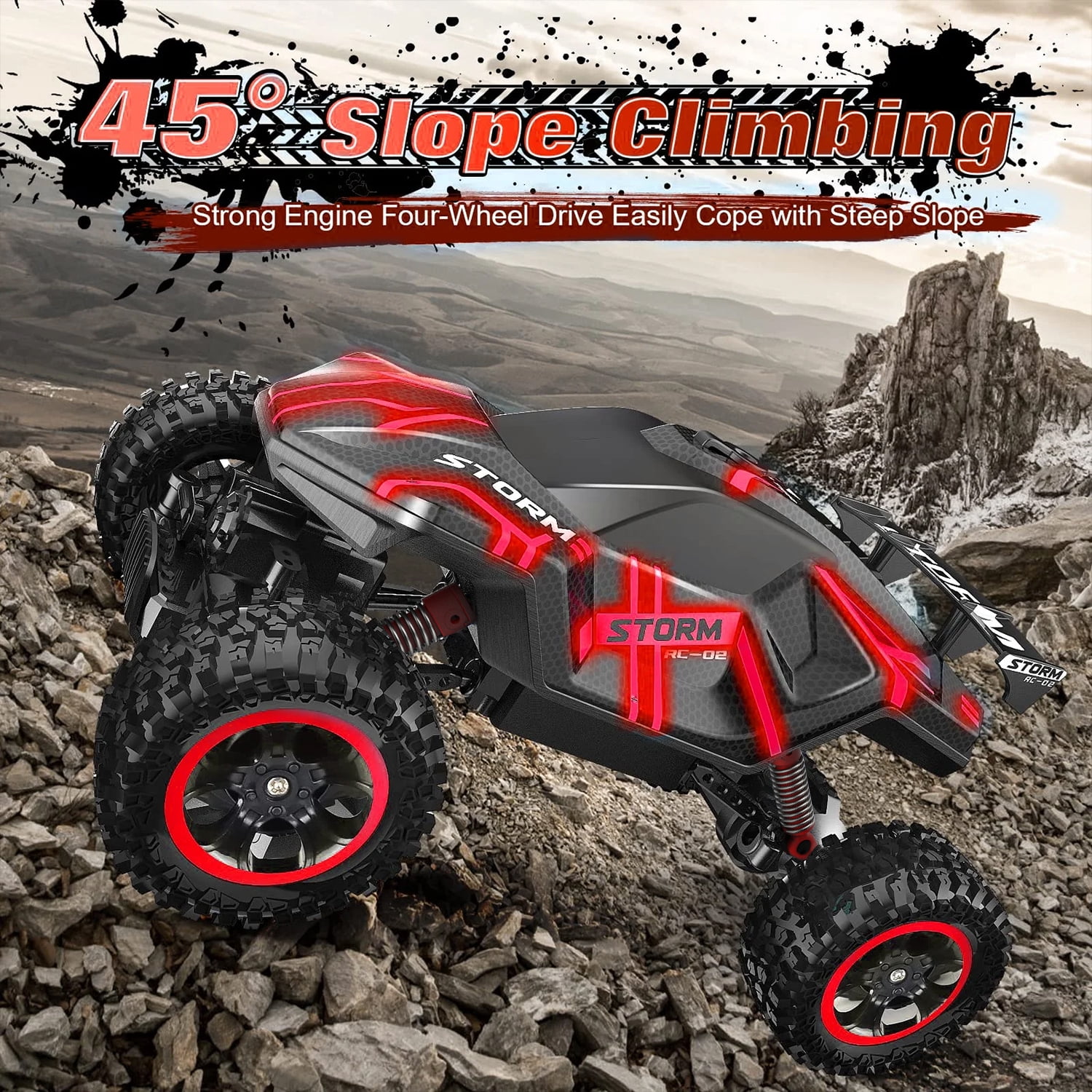 HNH RC Car for Kids, Monster Truck Remote Control Cars 60 Min Play, 25+Km/H Off-Road RC Car Gifts for Boys Girls Ages 3+