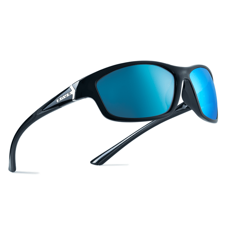 B.N.U.S Corning Glass Lens Polarized Sunglasses for Men & Women Blue  Mirrored Black Men's Glasses 