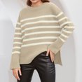 thumbnail image 3 of Women's Casual Striped Loose Round Neck Pullover Sweater for Fall Winter Striped Patterns,Beige,L, 3 of 6