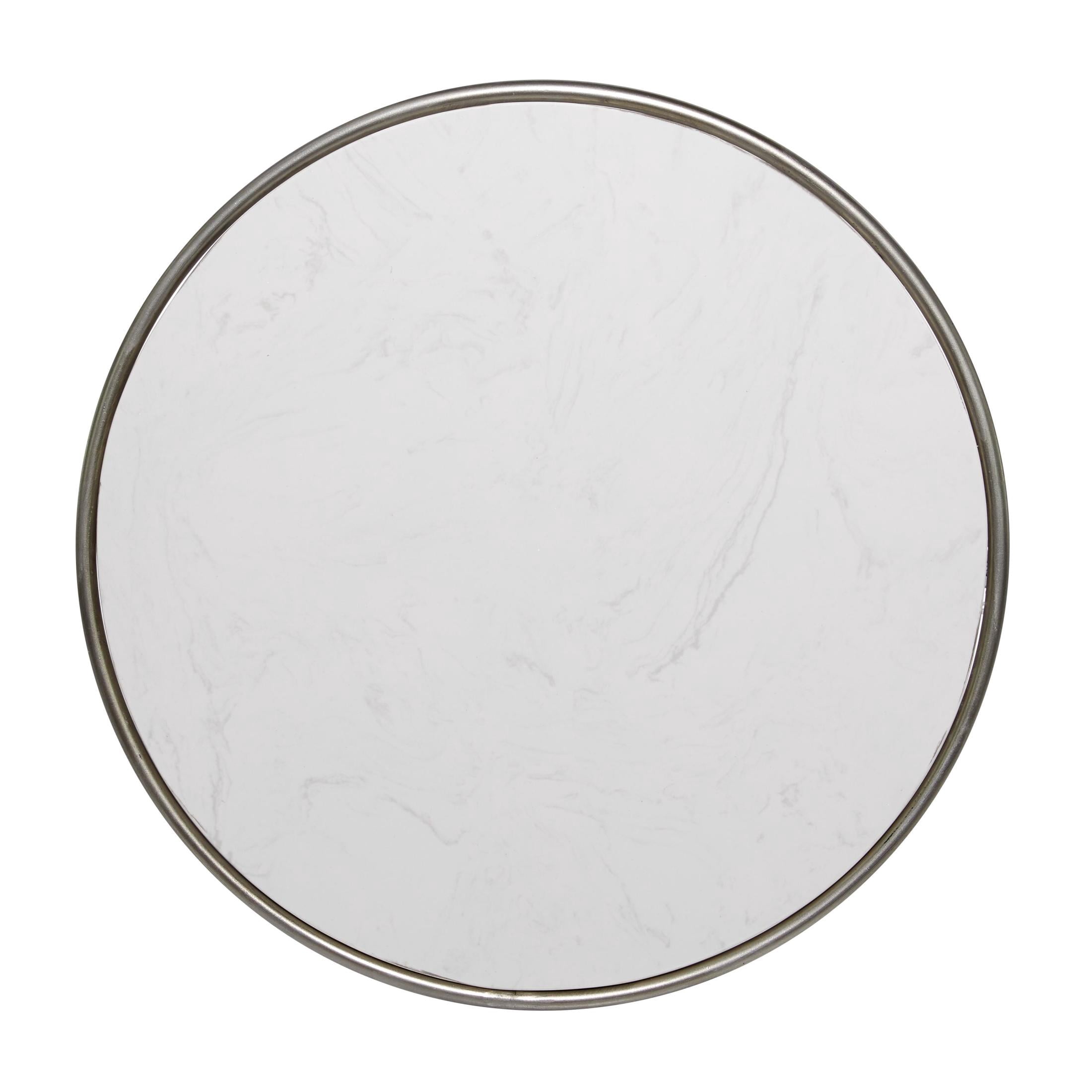 DecMode 25" x 25" Silver Metal Accent Table with White Marble Top, 1-Piece