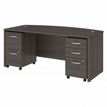 UPC: 0042976071509 | Bush Studio C Storm Gray 72W x 36D Bow Front Desk with 2 and 3 Dwr Mobile Peds STC012SG