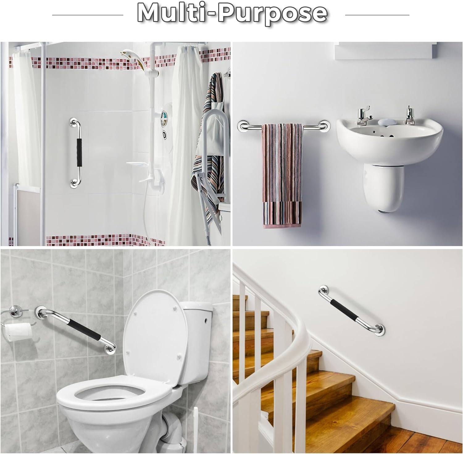 GYTF 2 Pack Grab Bars for Bathroom,16 inch Anti Slip Bathroom Handicap Grab Bars with Rubber Grip,Safety Bath & Toilet Rail for Senior,Pregnant Wife and Children,Safety Shower Grab Bars