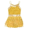 thumbnail image 5 of iEFiEL Kids Girls Sparkly Sequins Tassel Latin Jazz Leotard Costume Dance Performance Jumpsuit Gold 14, 5 of 7