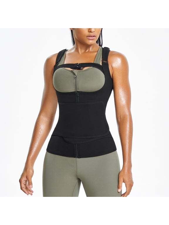 Women Sauna Sweat Suit Waist Trainer Corset Tummy Control Waist Trimmer Tank Top Neoprene Weight Loss Body Shaper Vest(Black Small)