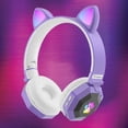 thumbnail image 3 of Auriculares inalámbricos con oreja de gato perfecl sonido envolvente para computadora portátil morado rosado, 3 of 7