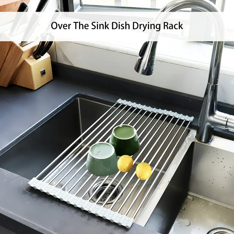 Tomorotec Triangle Roll-Up Dish Drying Rack for Sink Corner Small Foldable  Stainless Steel Over The Sink Multipurpose Kitchen Drainer Caddy Organizer  Storage Space Saver Shelf Holder 