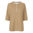 thumbnail image 5 of Olyvenn 3/4 Length Sleeve Womens Tops Quarter Zip up V Neck Summer T-Shirts Blouses for Women Dressy Casual Trendy Spring Tops Khaki M, 5 of 5