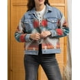 thumbnail image 3 of NANAHuang Western Jean Jacket for Womens Aztec Ethnic Denim Jacket Distressed Lapel Long Sleeve Button Down Shacket Coat, 3 of 6