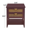 thumbnail image 4 of 29" Bedside Table with 2 Drawer and Shelf, Solid Wood End Table with Naturel Rattan and Semi-Circular Metal Handle, Side Table Furniture for Bedroom Living Room Study, Capacity of 130 Pounds, Red, 4 of 9