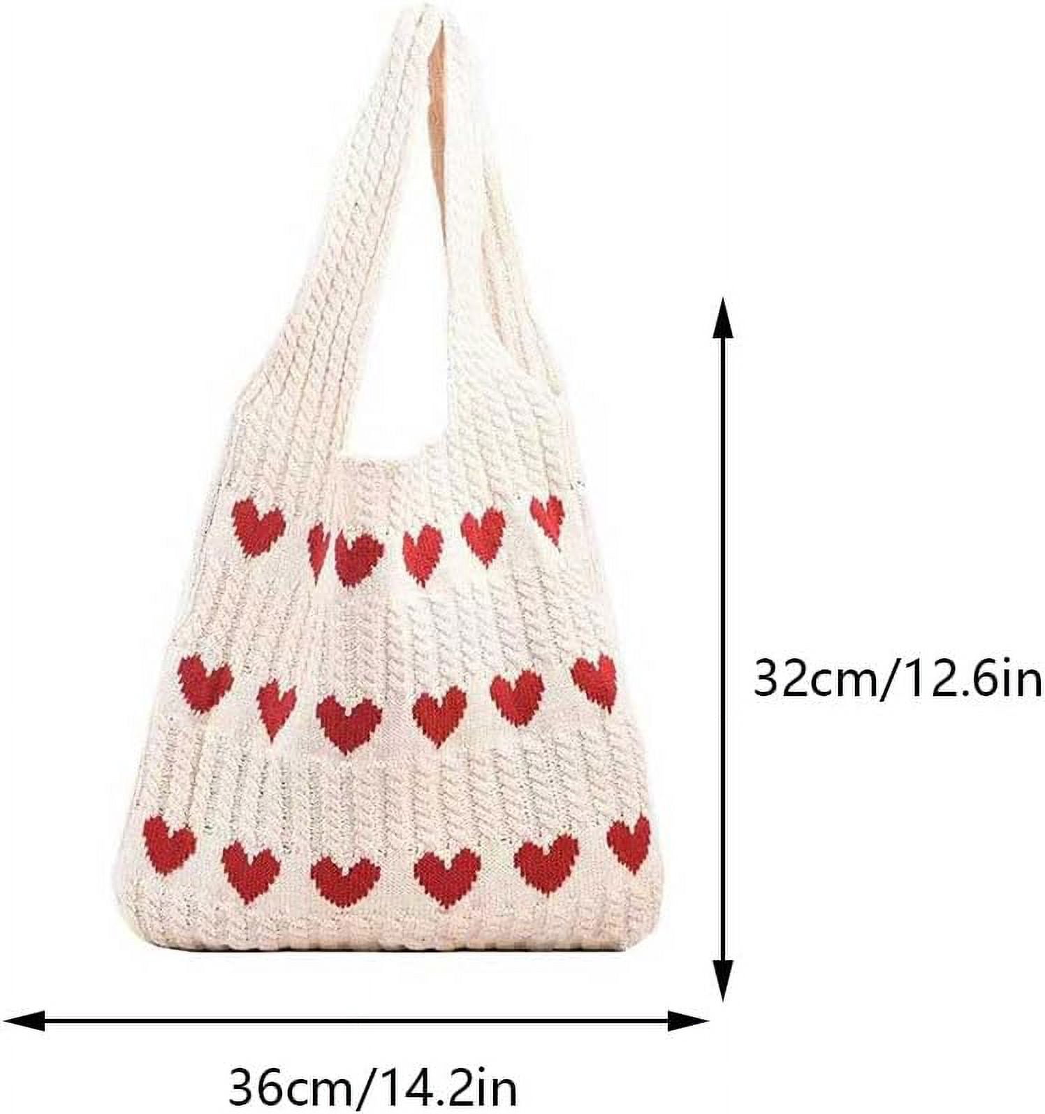 CAILDANL Crochet Tote Bag Cute Aesthetic Hobo Bag Hearts Pattern Knitted Shoulder Bag Hollow Beach Bag for Women