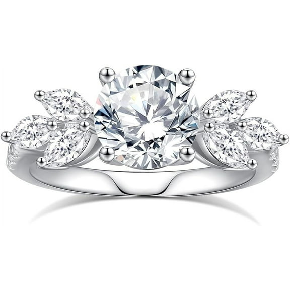 Engagement Rings for Women,3.35CT Round Cut D Color VVS1 Marquis Moissanite Ring 925 Sterling Silver Promise Rings for Her
