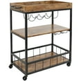 thumbnail image 3 of Sunnydaze Industrial MDP Rolling Bar Cart with Wine Storage Rack, Brown, 3 of 9
