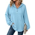 thumbnail image 3 of Sheghy Cute Hoodies 100% Cotton Women's Hooded Shirt Half-buttoned Drawstring Hoodie Loose Long-sleeved Casual Pullover Top Blue S, 3 of 8