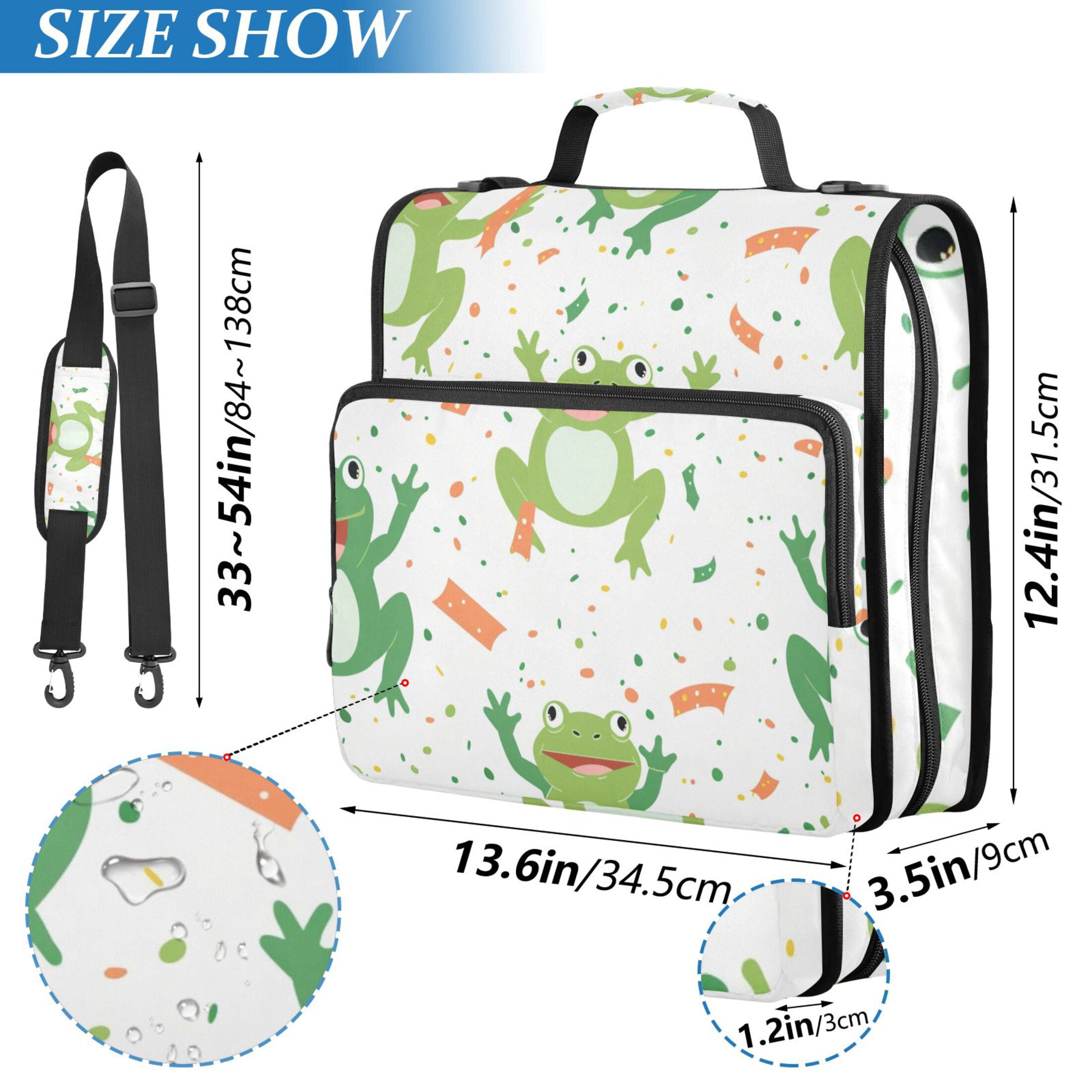 3 Ring Zipper Binder with Shoulder Strap Waterproof Trapper Keeper 2 Inch D-Ring 500 Sheets Capacity Cute Cartoon Frogs with Confetti