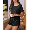 thumbnail image 2 of Conjunto de pijama Ekouaer para mujer, cuello redondo, manga corta, negro, 2 of 6