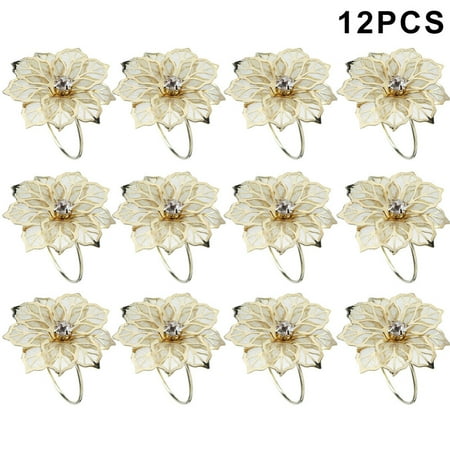 

12 Pcs Floral Metal Rings Napkin Holder Dinner Wedding Towel Ring for Party Table Gold