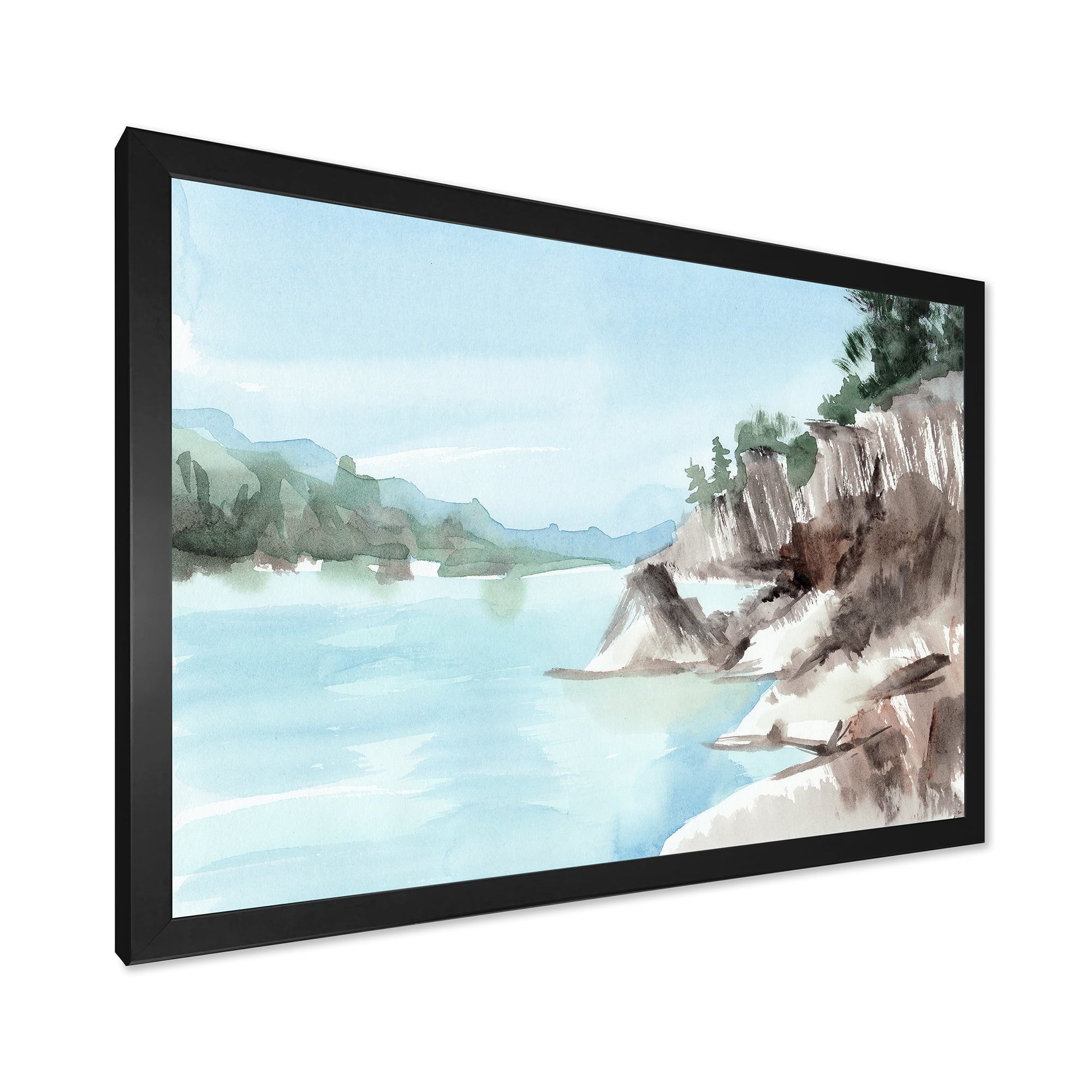 Designart 'Rocks With The Blue Lake' Lake House Framed Art Print