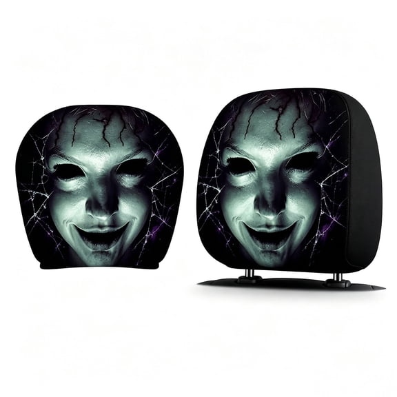 Halloween Scary Headrest Covers, 2 Pcs Halloween Ghost Face Headrest Covers, Spooky Auto Head Rest Protector with Ghost Face Mask Design, Fit for Vehicle Car SUV Truck, Funny Gag Gift Decor