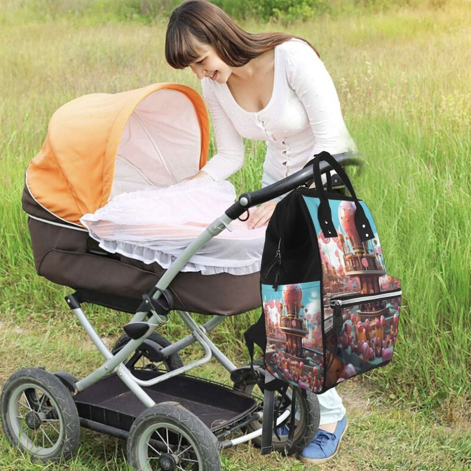 Ratiio fairy-tale-world-with-delicious-candy Mummy Backpack - Waterproof Twill Canvas, Large Capacity Diaper Bag with Multiple Pockets and Adjustable Straps