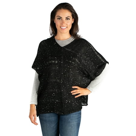 Women's Sparkly Poncho Dolman Sheer Sweater Top
