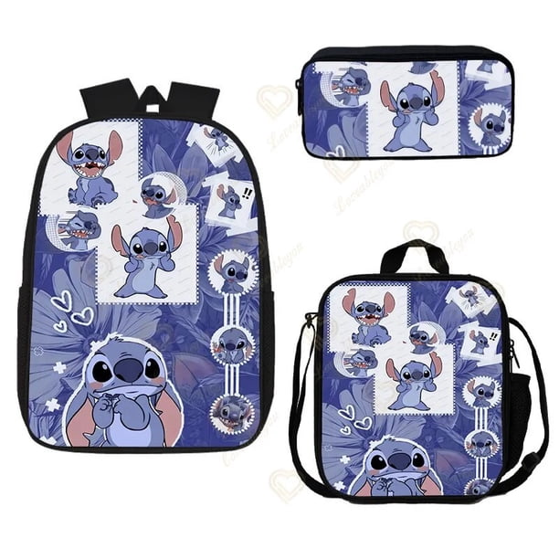Mochila Disney Stitch de 3 piezas para escuela primaria y secundaria, bolsa de almuerzo, bolsa de lápices, suministros escolares impermeables