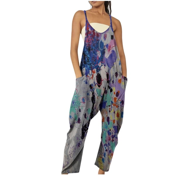 Fankiway Mode Femme Été Décontracté Sans Manches Combinaison à Bretelles Grande Taille Pantalon pour Femmes Liquidation Pantalon Large Femmes
