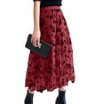 thumbnail image 1 of Calsunbaby Womens Mesh Tulle Long Skirt Vintage High Waist Flocked Floral Print Midi A-line Skirt Streetwear Red S, 1 of 5