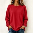 thumbnail image 2 of Women's Casual Long Sleeve Pullover Sweatshirt Solid Color Crew Neck Loose Fit Basic Oversized Hoodie Fall Winter Clothes Fleece Lined Cozy Comfortable Top, 2 of 7