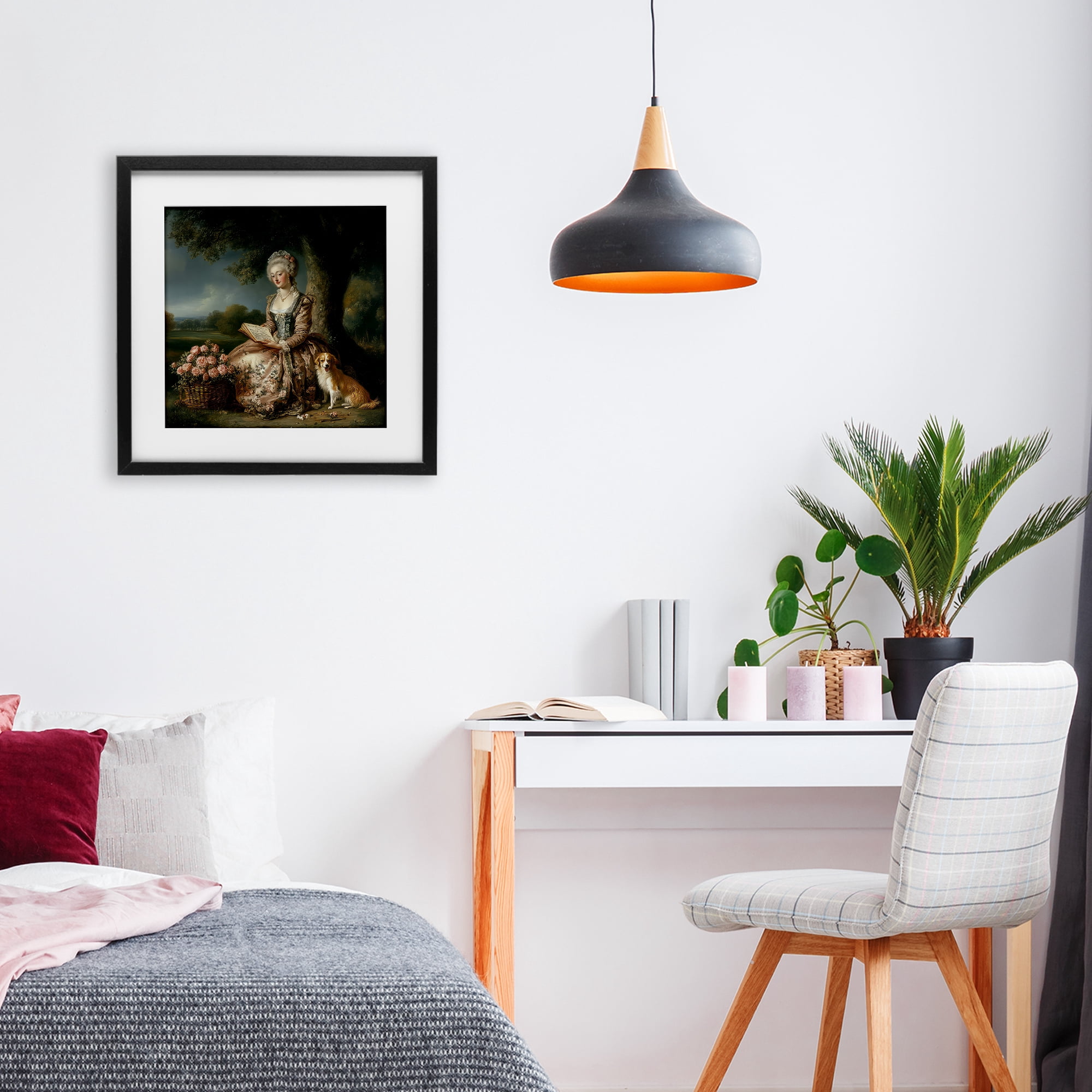 Stupell Industries Rococo Woman with Dog Black Framed Print Under Glass, design by The Wands Want