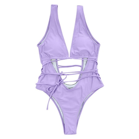 Blphud Swimsuit Women Plus Size One Piece Swimsuit Tummy Control Bathing Suits Swimsuit Women Tank Top Bikini Swimsuit Hollow Sexy Swimsuit Hollow Swimsuit Women s Thong Bikini Bottoms Purple M