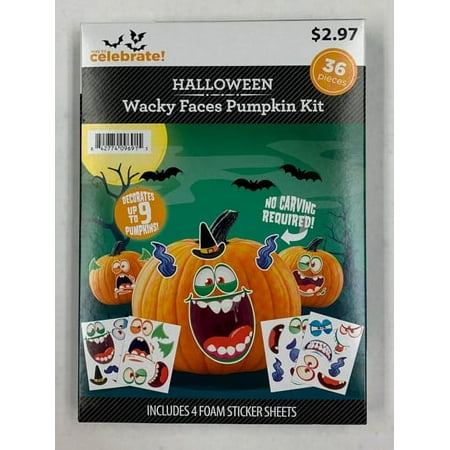 Way To Celebrate Halloween Pumpkin No-Carve Decoration Silly Face Sticker Kit