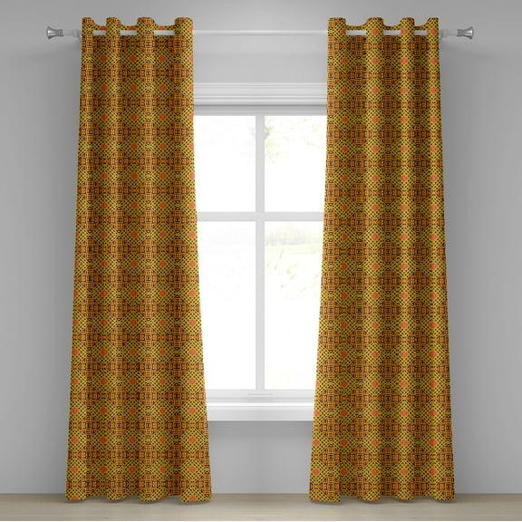 Ambesonne Kente Pattern Grommet Curtain, Warm Tones Tribal, 50" x 96", Earth Yellow Vermilion