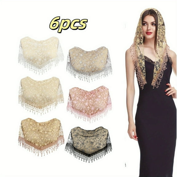 WuPing 6 Pcs Veils for Church Catholic Mass Veils for Women, Triangle Veils Shawl