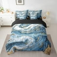 thumbnail image 2 of Feelyou Marble Abstract Bedding Comforter Set 7 Pieces, Grey Blue Stripes Ombre Full Bedding Set, Marbling Artwork Reversible Fitted Sheet Flat Sheet, Ultra Soft Home Decor, 2 of 7