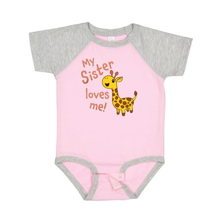 

Inktastic My Sister Loves Me- Cute Giraffe Gift Baby Boy or Baby Girl Bodysuit