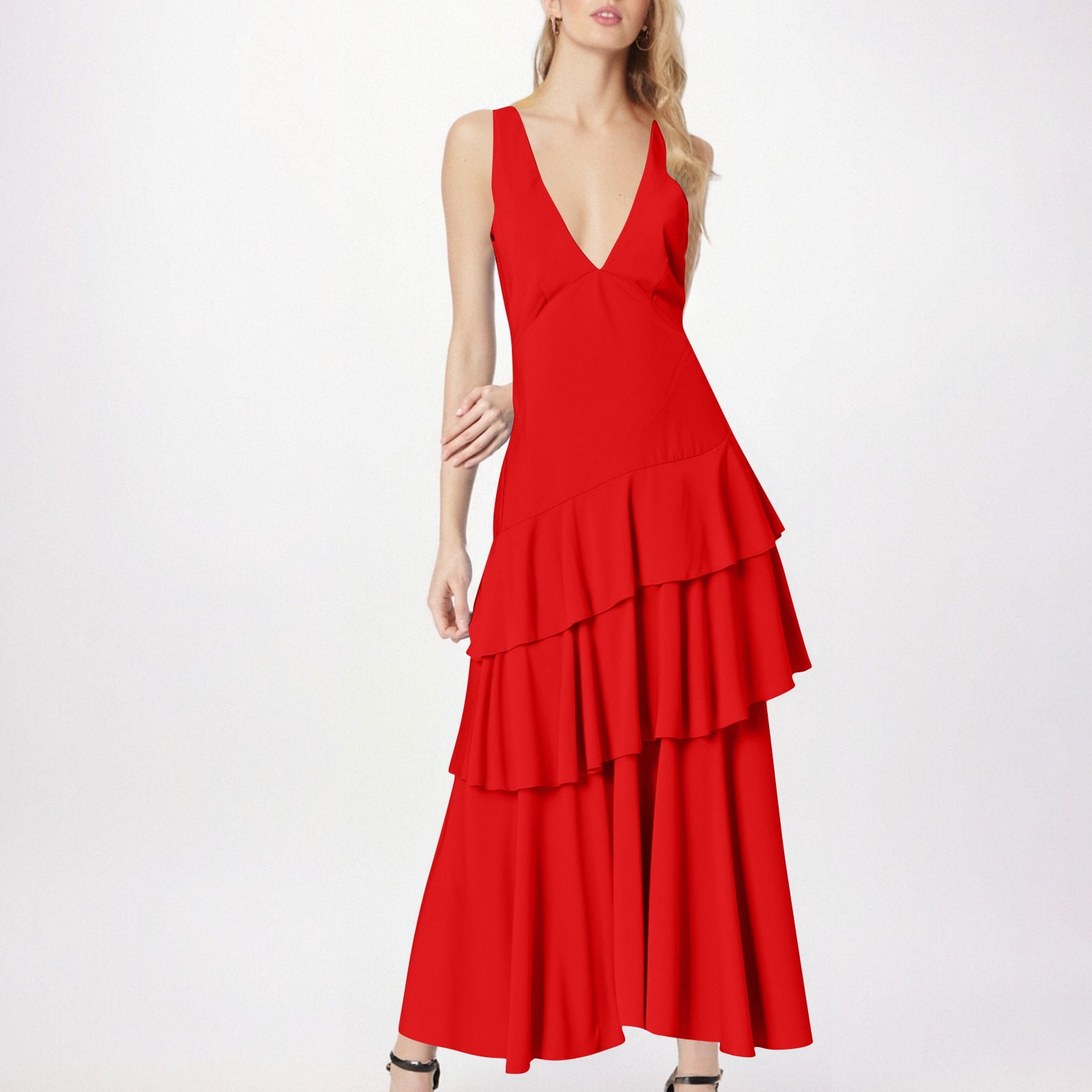 SMihono Ruffle Tiered Swing Chiffon Bridesmaid Dresses Long for