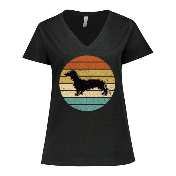Inktastic Dachshund Dog Retro Sunset Women's Plus Size V-Neck T-Shirt
